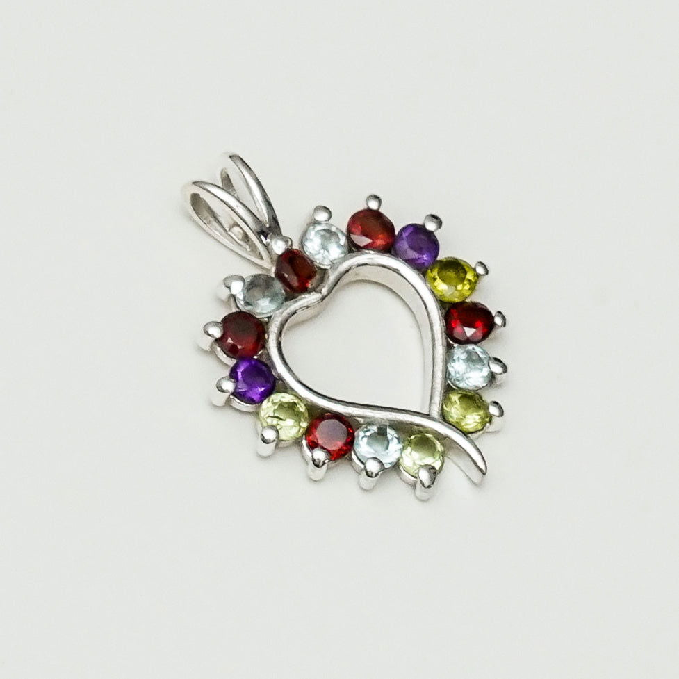 Multiheart Pendant With Multi Gemstone in 925 Sterling Silver