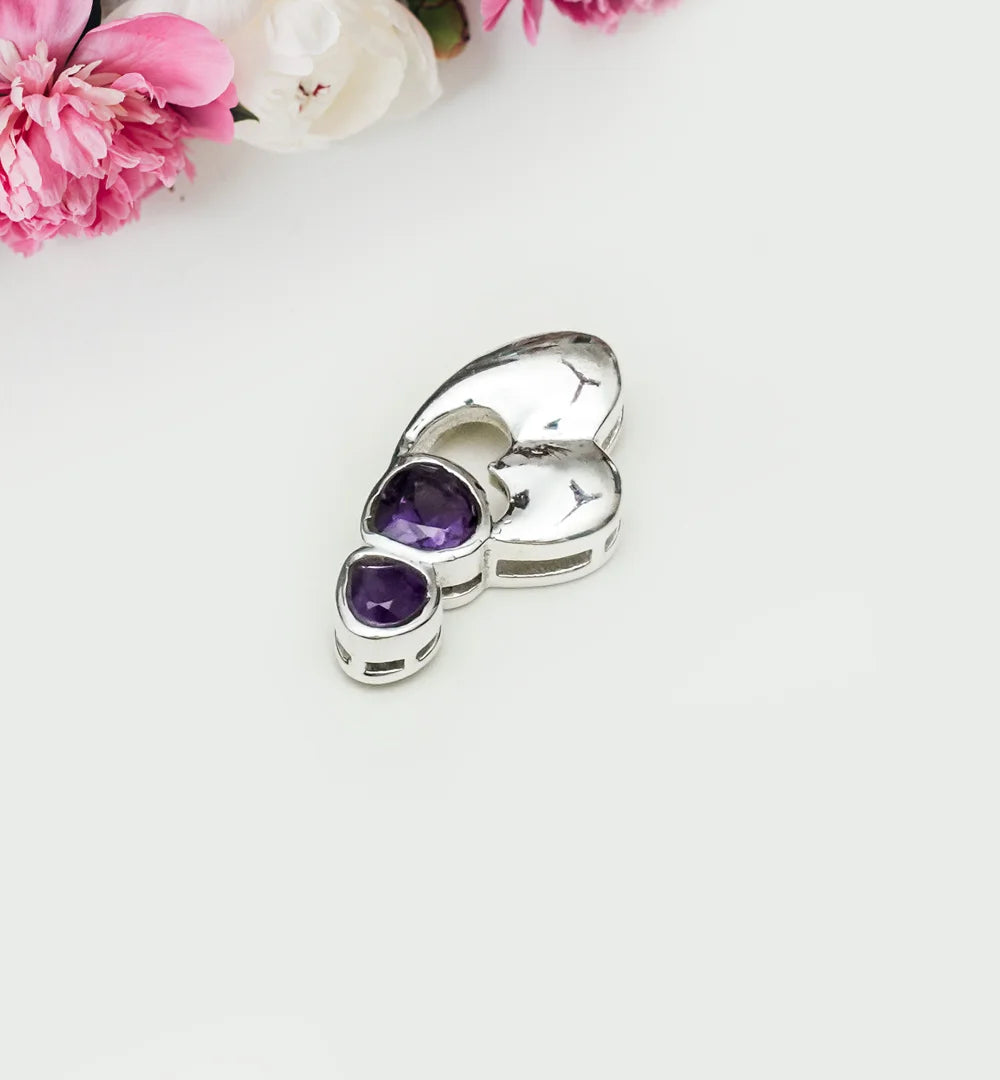 Designer Heart Handmade Pendants With Amethyst Gemstone In 925 Sterling Silver - Mohnaa Jewels