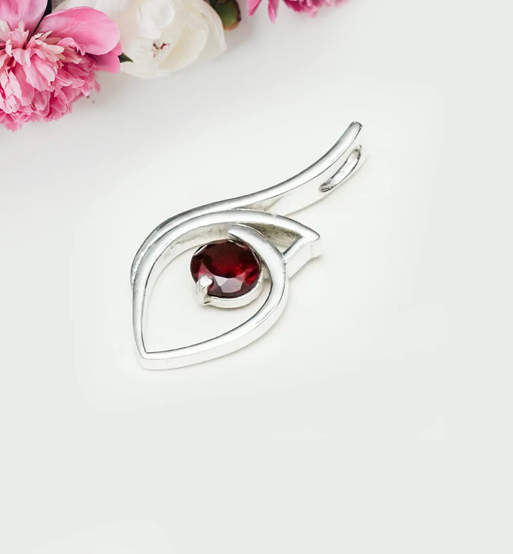 Garnet Gemstone Heart Pendent in Solid Sterling Silver - Mohnaa Jewels