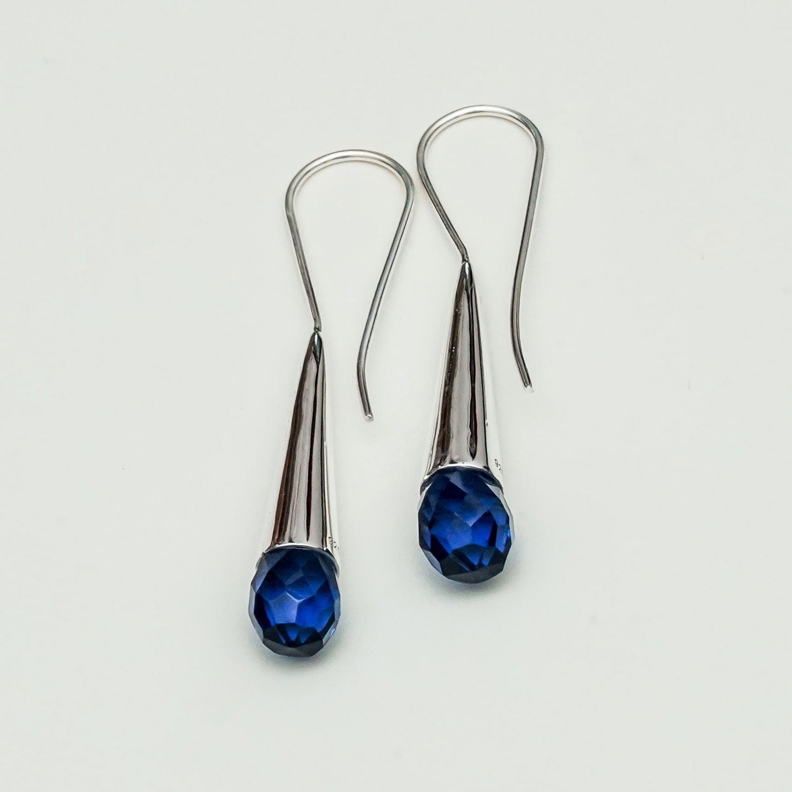 Pearl Drop Designer Earrings With Blue stone In Solid Silver Jewelry