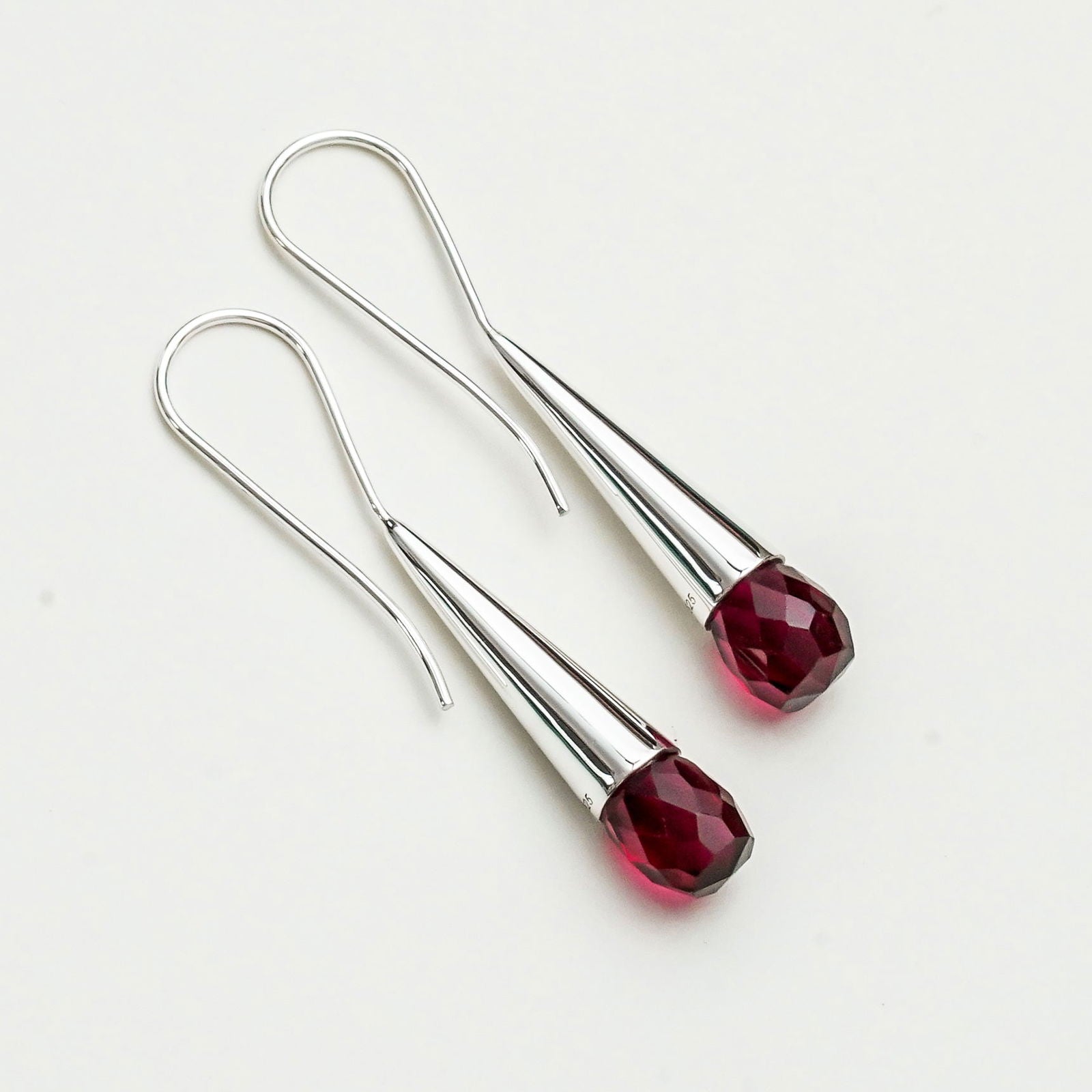Pearl Drop Designer Earrings With Garnet Gemstone In Solid Silver Jewelry