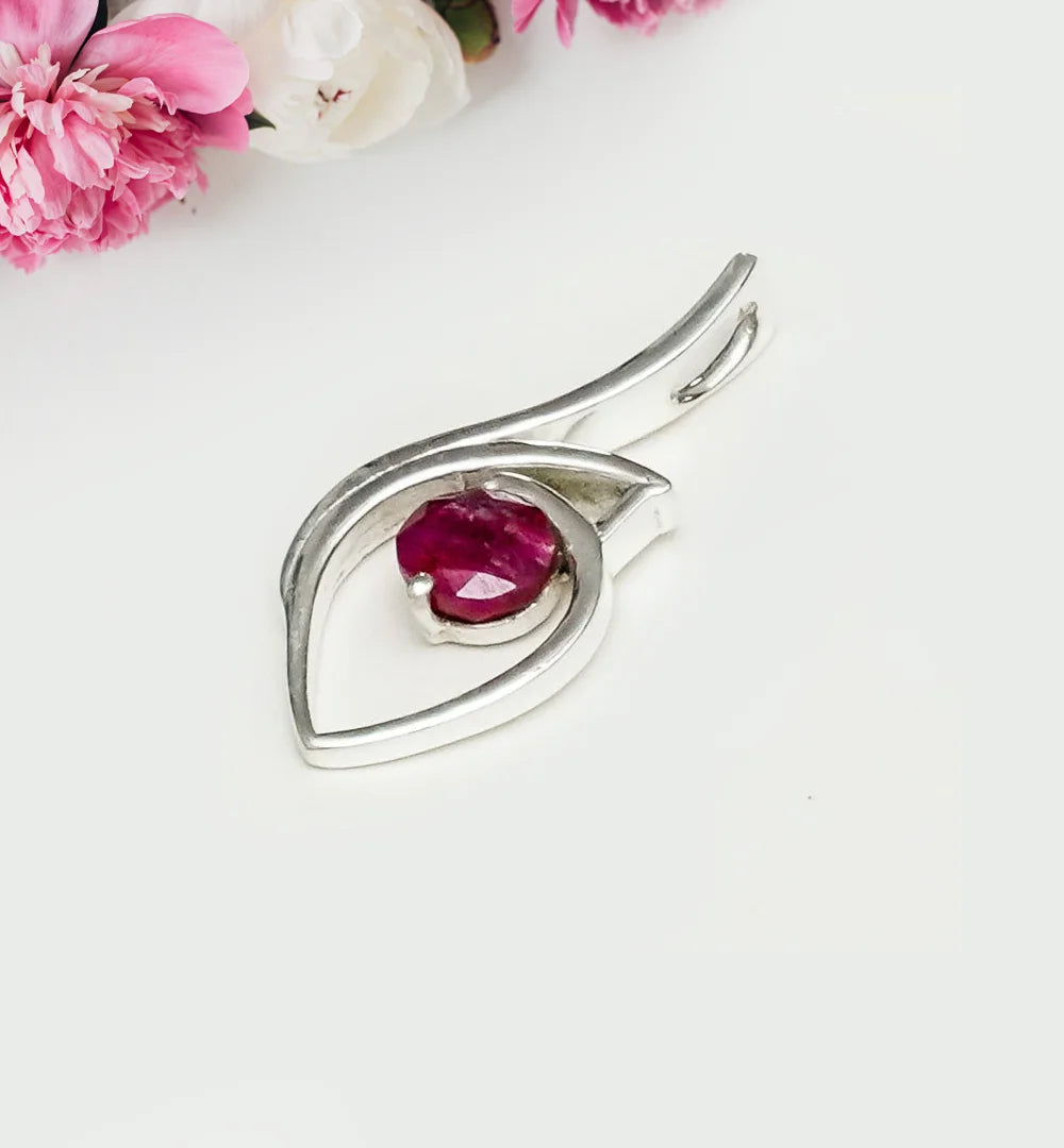Red Gemstone Heart Pendent in Solid Sterling Silver