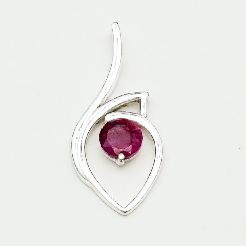 Red Gemstone Heart Pendent in Solid Sterling Silver