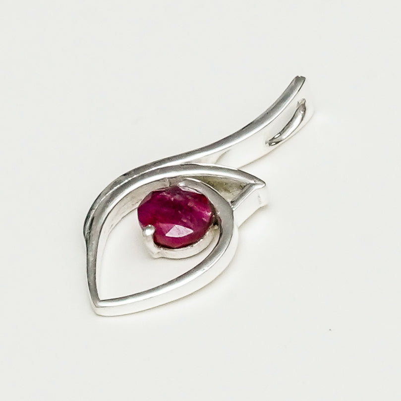 Red Gemstone Heart Pendent in Solid Sterling Silver