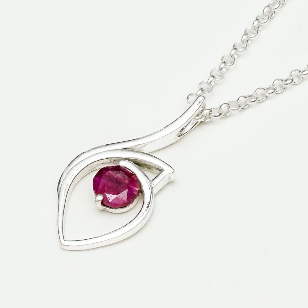 Red Gemstone Heart Pendent in Solid Sterling Silver