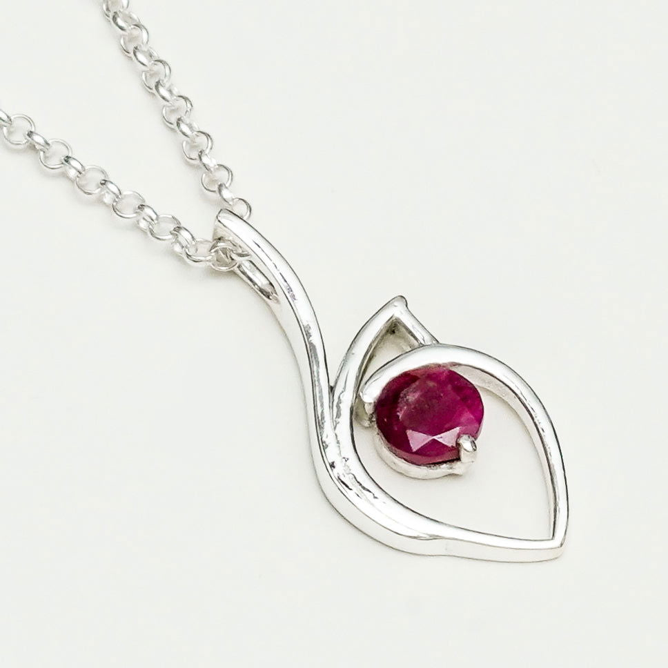 Red Gemstone Heart Pendent in Solid Sterling Silver