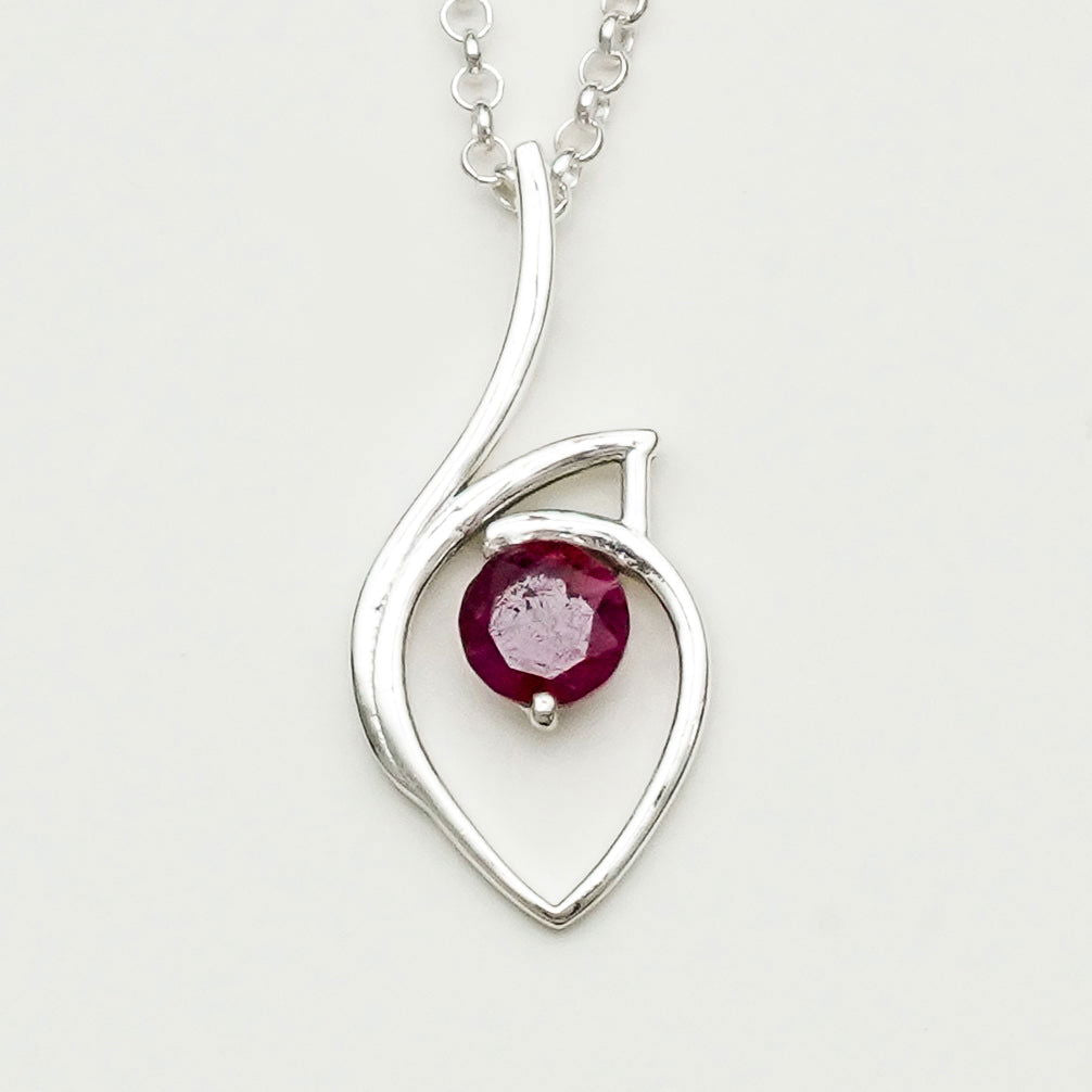 Red Gemstone Heart Pendent in Solid Sterling Silver