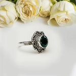 Round Sterling Silver Ring with Green Stone - Mohnaa Jewels