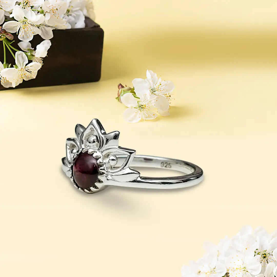 Mohnaa Crown Ring With uncut Garnet Stone679 - Mohnaa Jewels