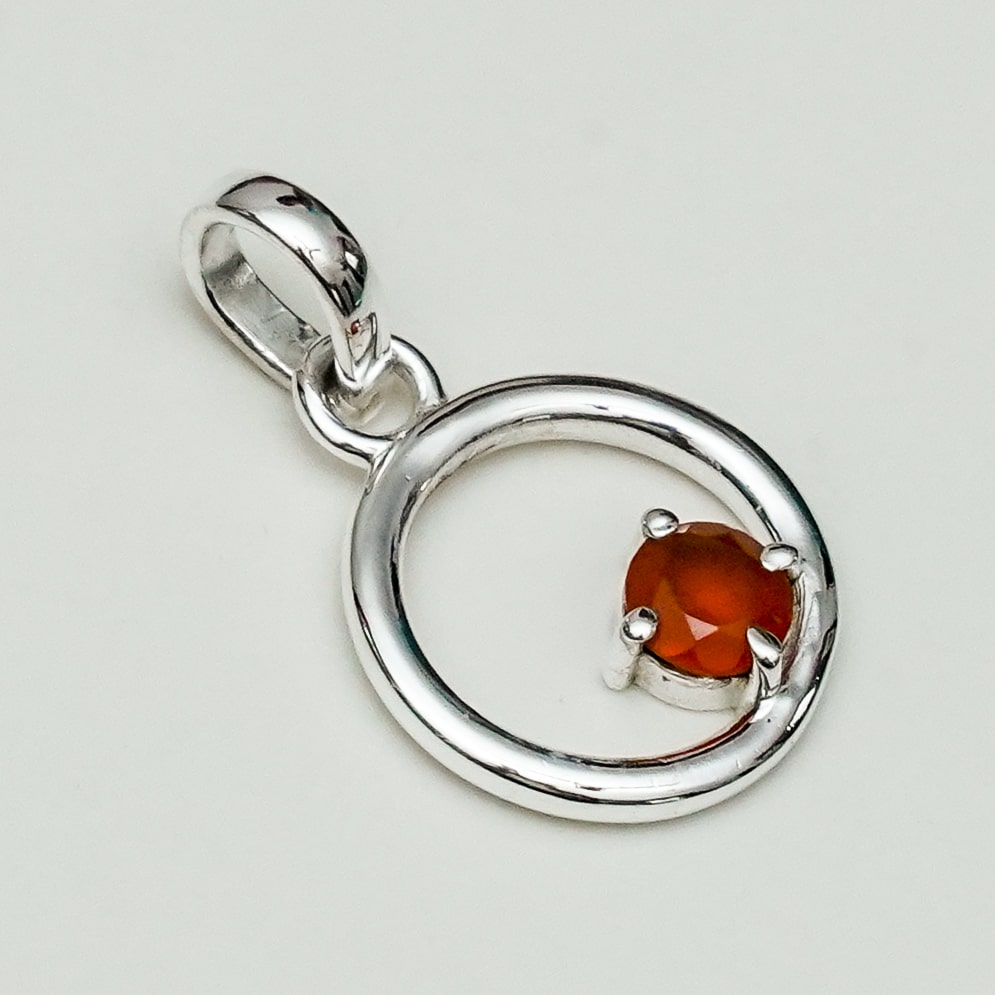 Round Pendant With Orange Gemstone Solid Sterling Silver