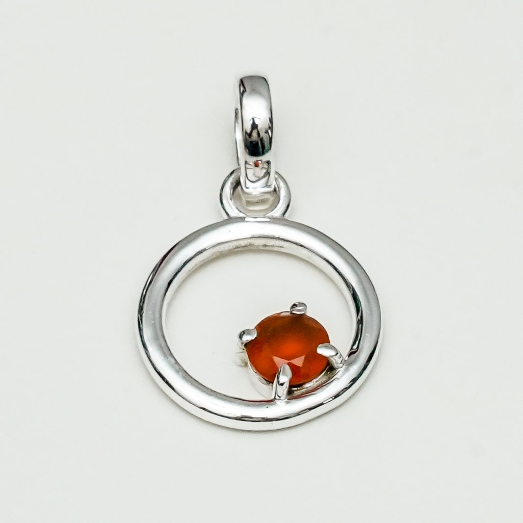 Round Pendant With Orange Gemstone Solid Sterling Silver - Mohnaa Jewels