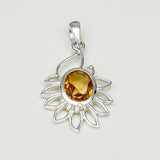 Sunflower Pendant With Citrine Gemstone In 925 Sterling Silver - Mohnaa Jewels