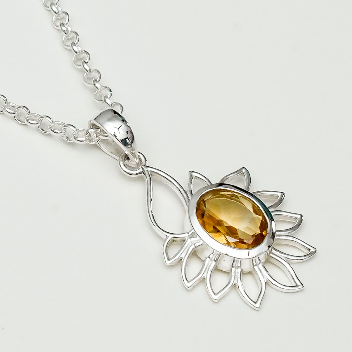 Sunflower Pendant With Citrine Gemstone In 925 Sterling Silver - Mohnaa Jewels