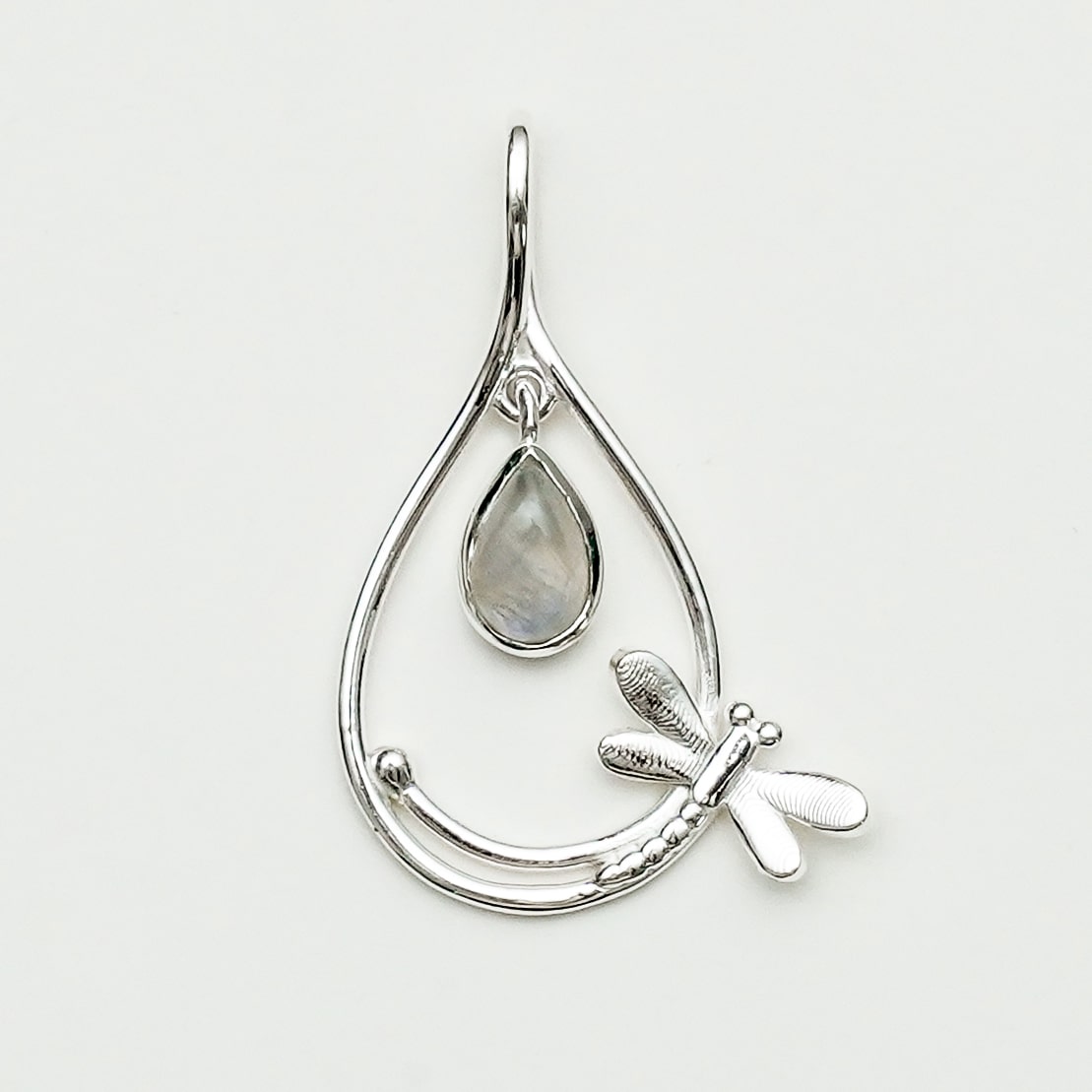 Dragonfly Pendent With Rainbow Moonstone In 925 Sterling Silver - Mohnaa Jewels