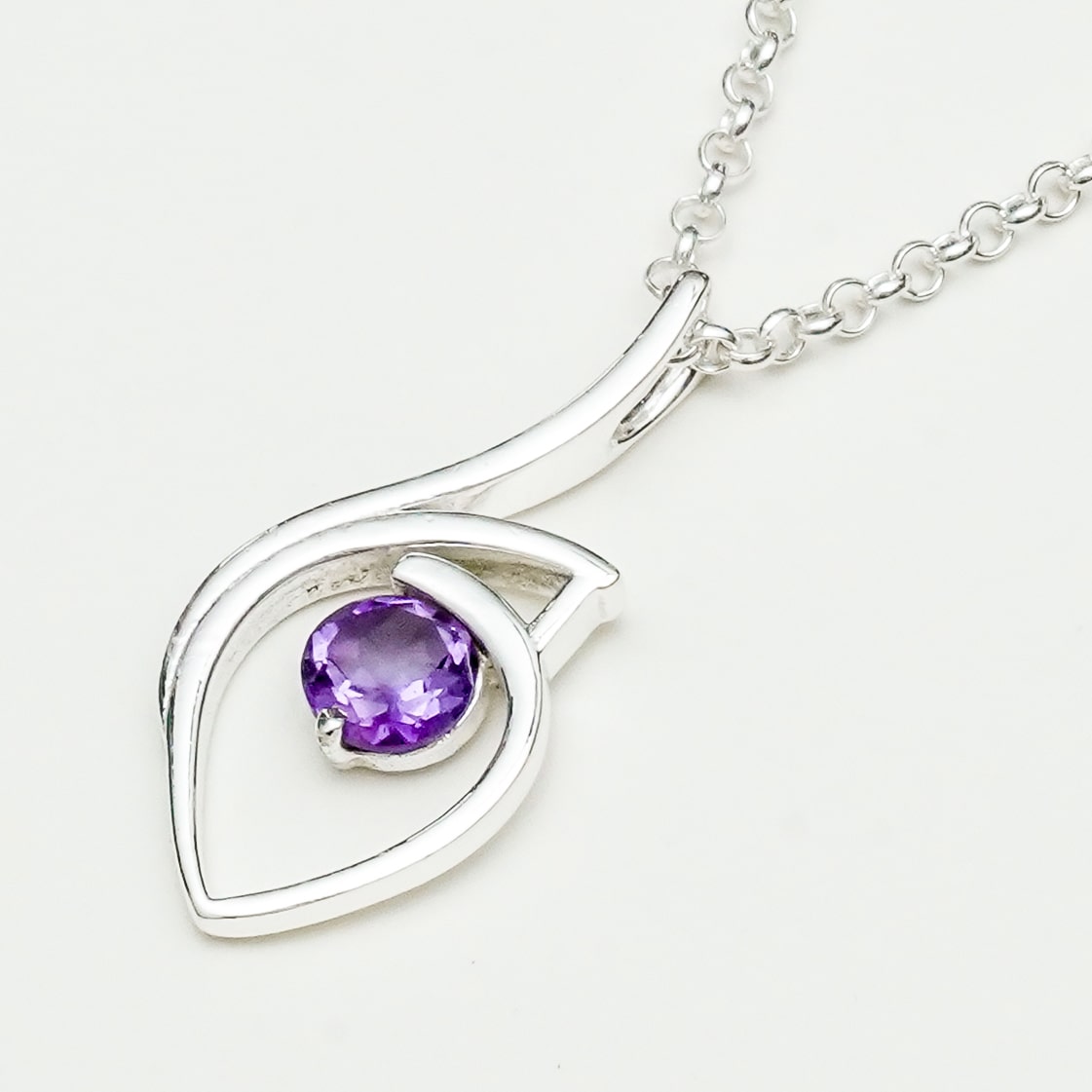 Amethyst Gemstone Heart Pendent in Solid Sterling Silver - Mohnaa Jewels