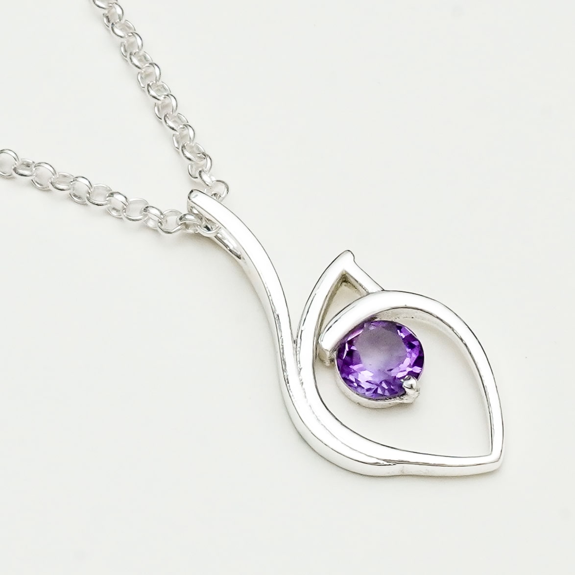 Amethyst Gemstone Heart Pendent in Solid Sterling Silver - Mohnaa Jewels