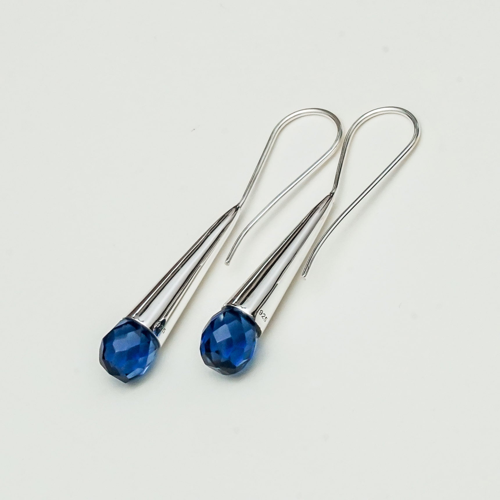 Pearl Drop Designer Earrings With Blue stone In Solid Silver Jewelry - Mohnaa Jewels