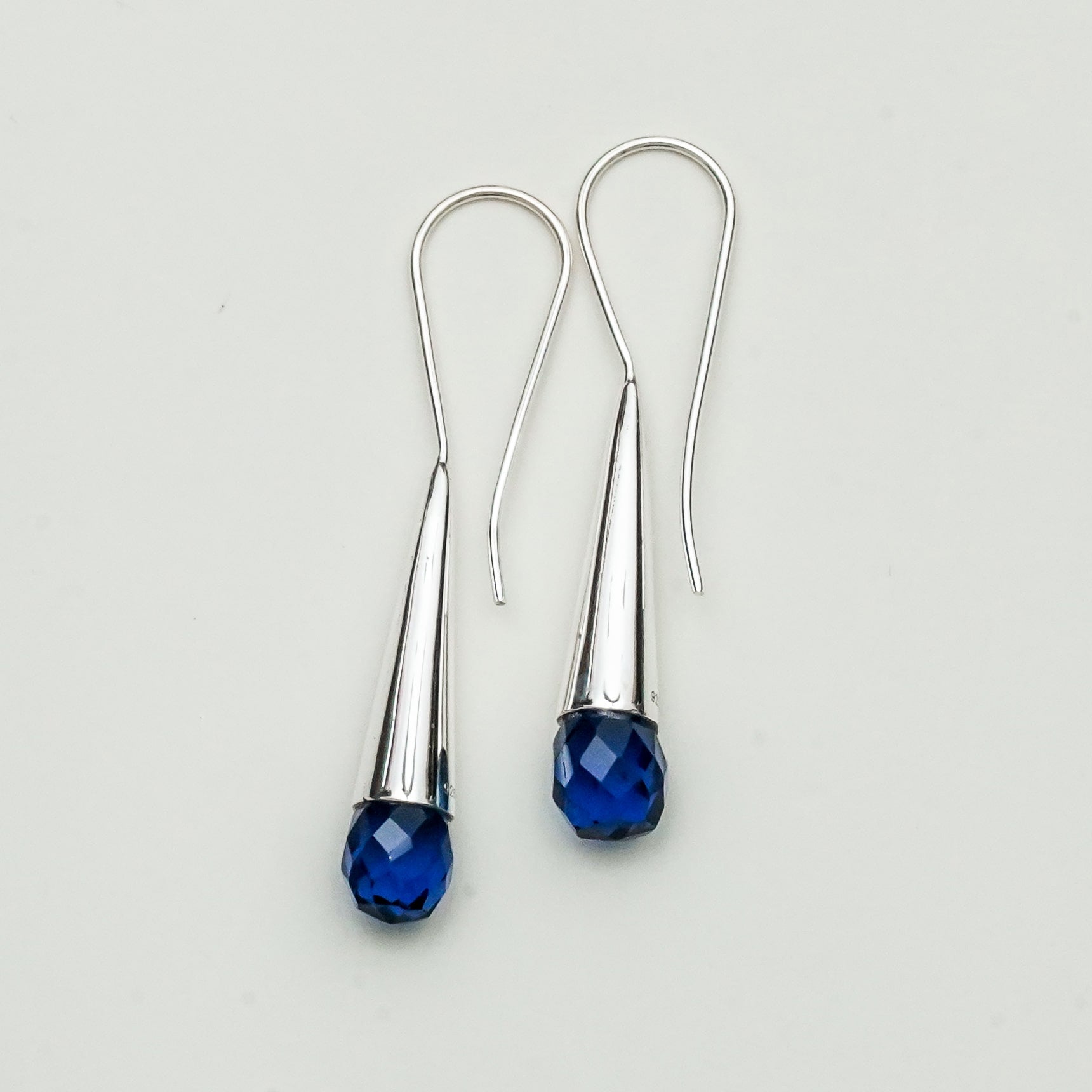 Pearl Drop Designer Earrings With Blue stone In Solid Silver Jewelry - Mohnaa Jewels