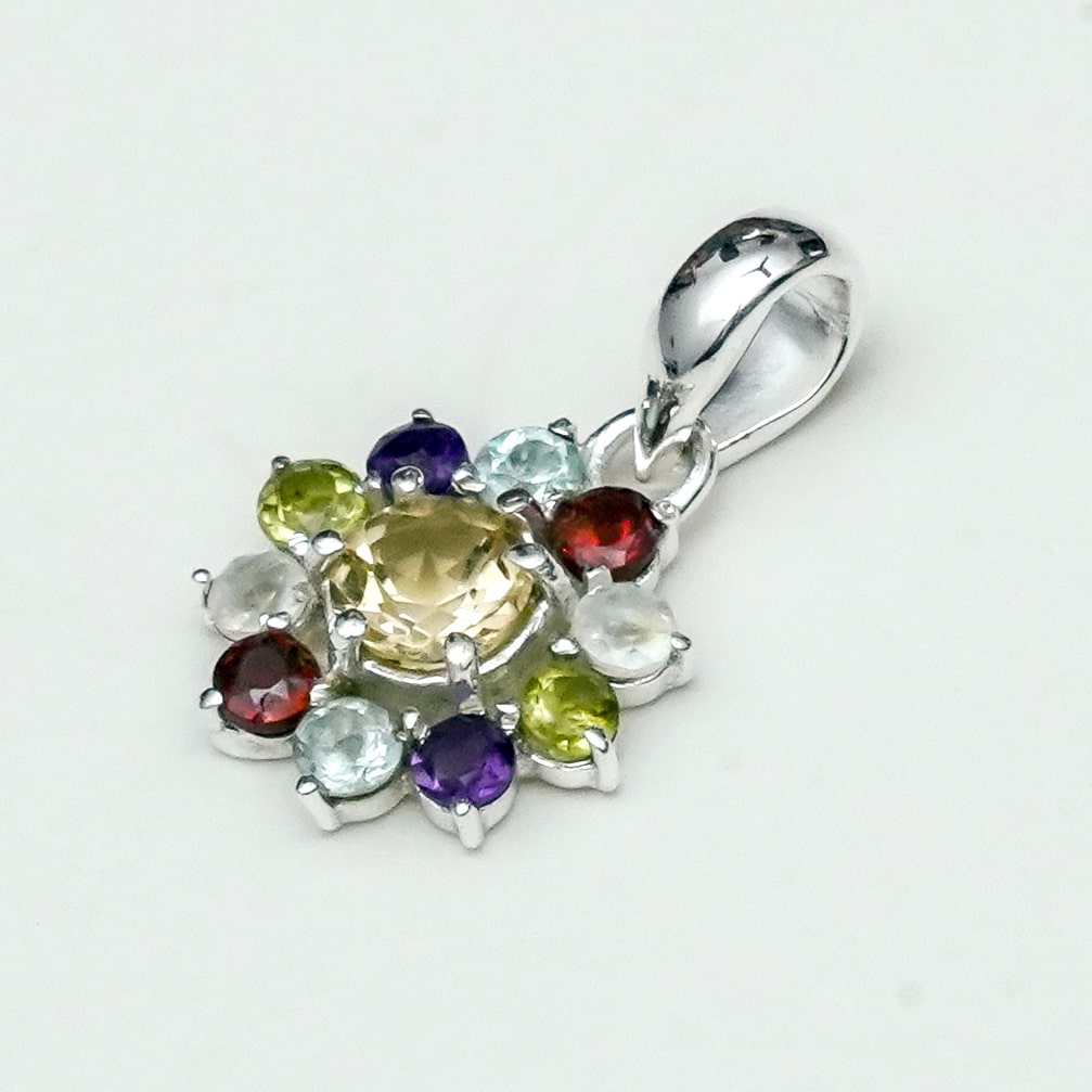 Mohnaa Flower Pendant With Multi Gemstone In Fine Sterling Silver - Mohnaa Jewels