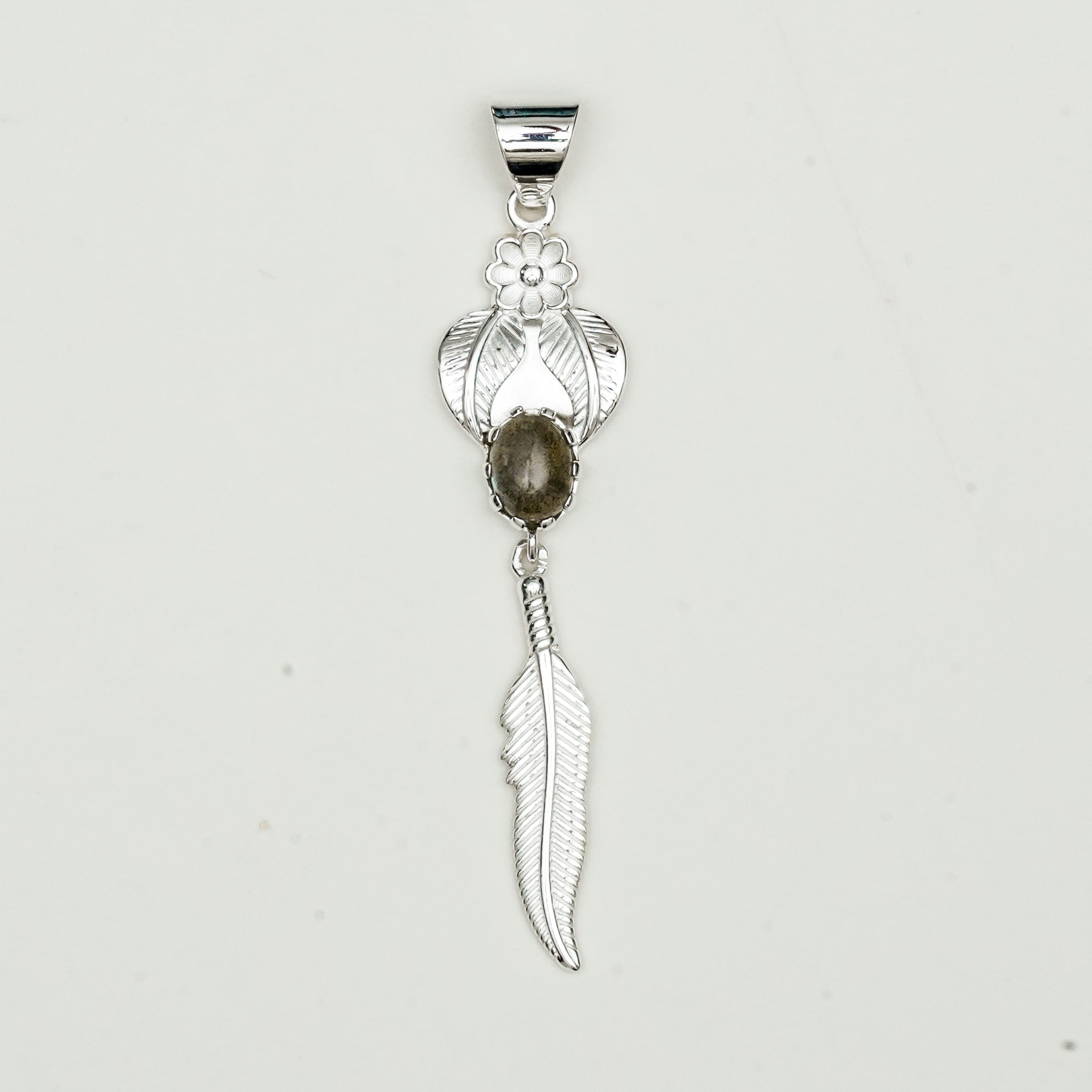 Feather Pendant With Labradorite Gemstone Handmade  In Solid Sterling Silver - Mohnaa Jewels