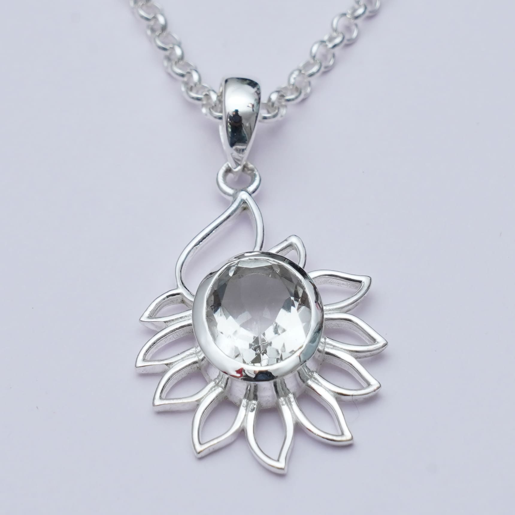 Sunflower Pendant With Quartz Gemstone In 925 Sterling Silver - Mohnaa Jewels