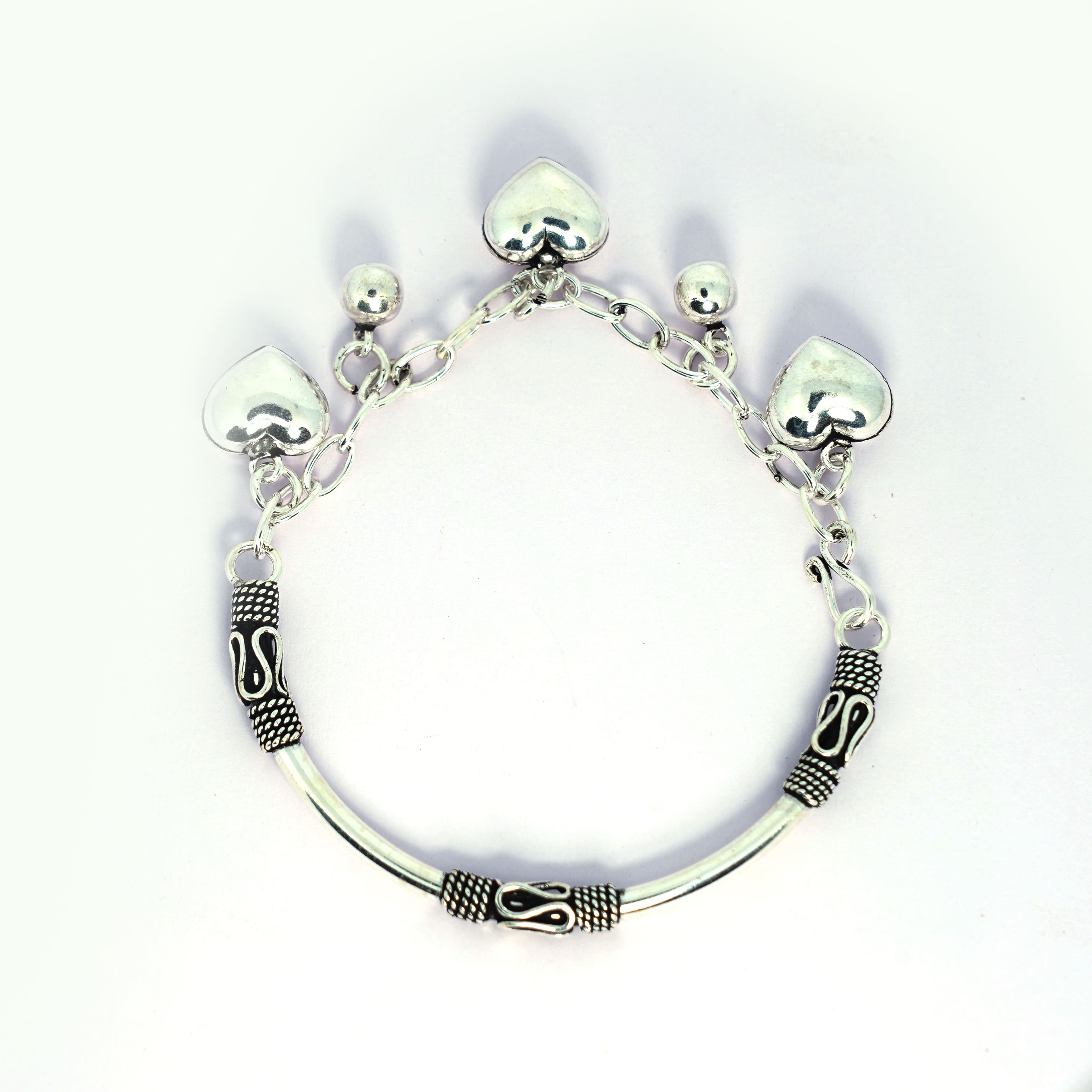 Dazzling Hear Oxydised Charm Silver Bracelet - Mohnaa Jewels