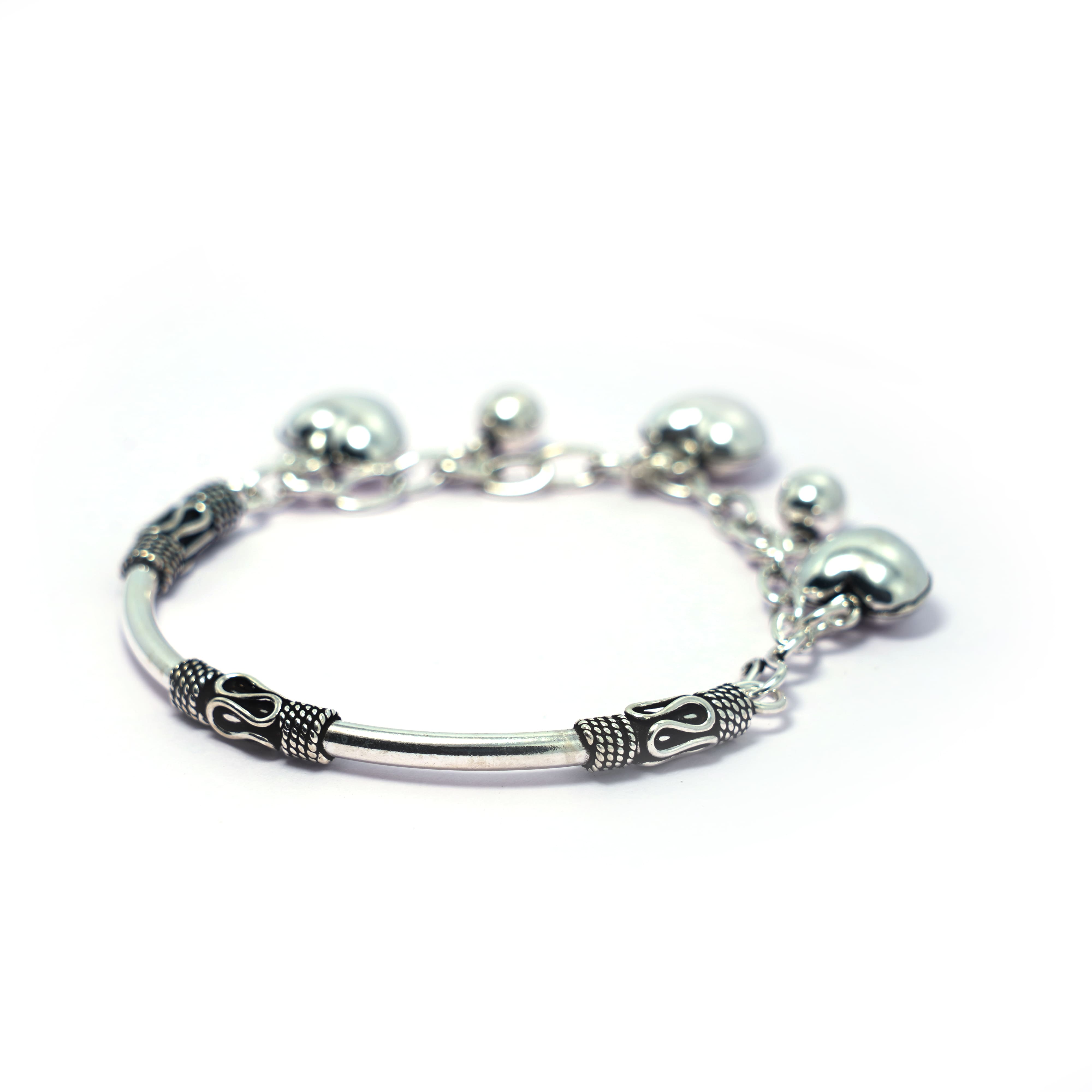 Dazzling Hear Oxydised Charm Silver Bracelet - Mohnaa Jewels