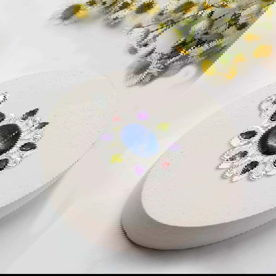 Sun Pendants With Multi Gemstone in High Quality 925 Solid Silver 2