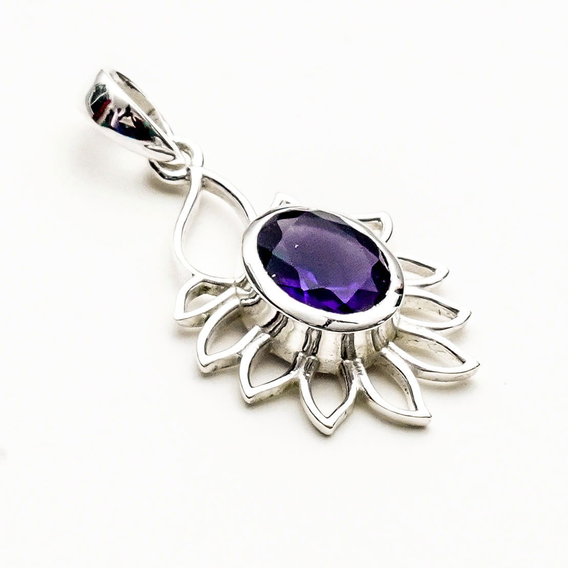 Sunflower Pendant With Amethyst Gemstone In 925 Sterling Silver