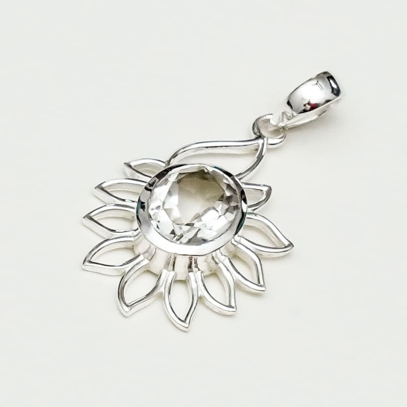 Sunflower Pendant With Quartz Gemstone In 925 Sterling Silver