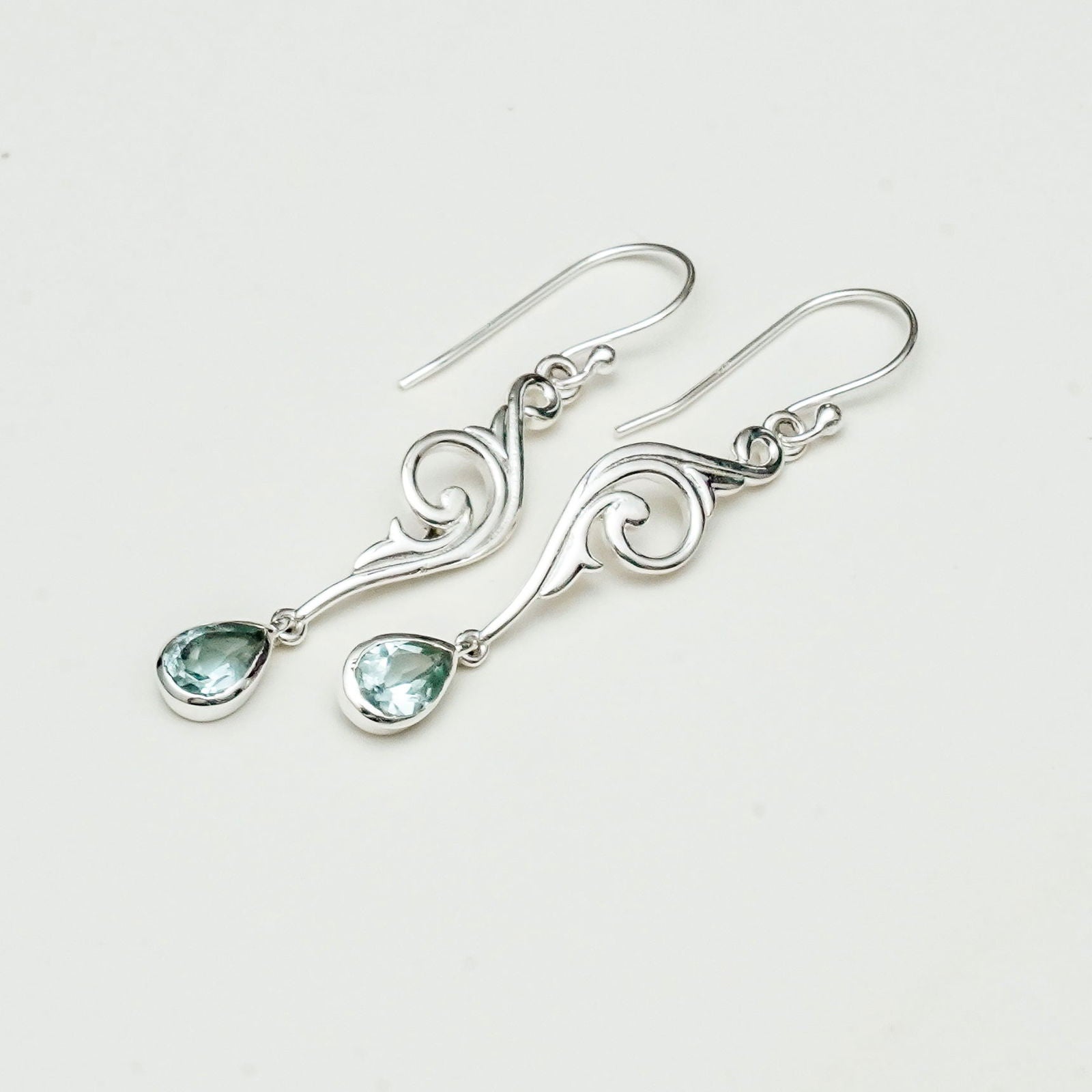 Water Drop Earrings With Blue Topaz Gemstone in 925 Sterling Silver