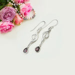 Water Drop Earrings With Garnet Gemstone in 925 Sterling Silver