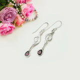 Water Drop Earrings With Garnet Gemstone in 925 Sterling Silver