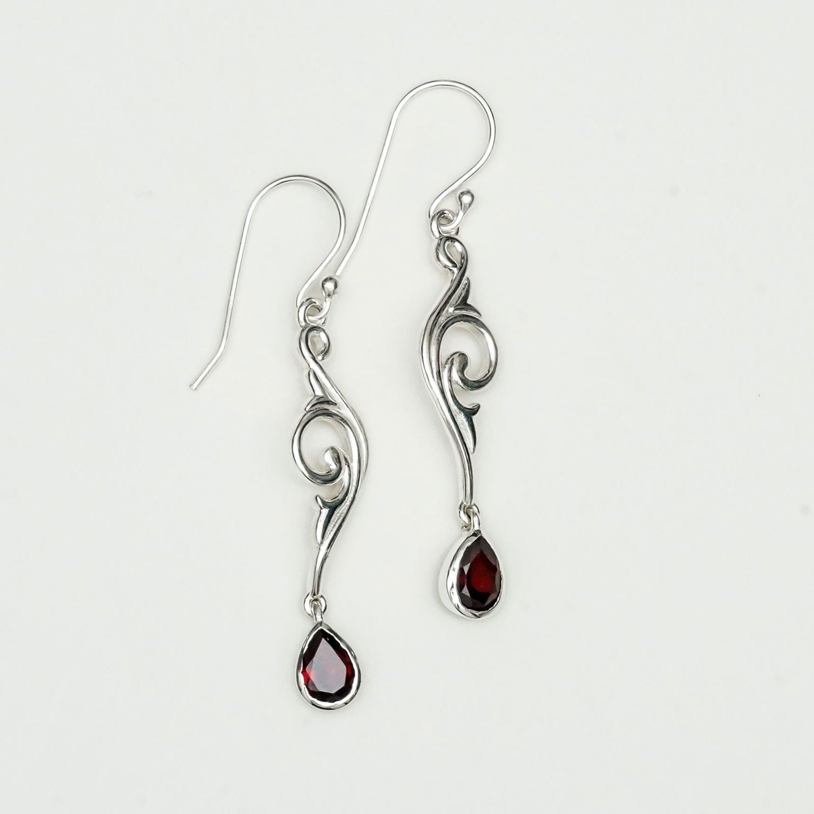 Water Drop Earrings With Garnet Gemstone in 925 Sterling Silver