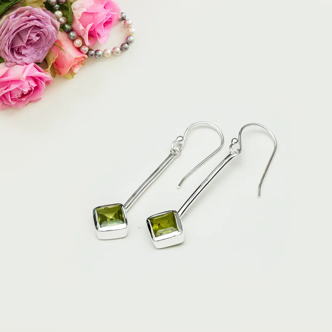 Earrings With Peridot Gemstone in 925 Sterling Silver Handmade - Mohnaa Jewels