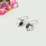 Heart Earrings With Semi Precious Amethyst Gemstone Solid 925 Sterling Silver - Mohnaa Jewels