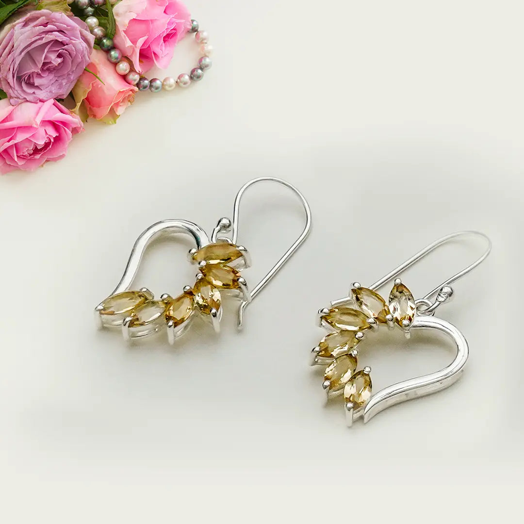 Designer Earrings With Genuine Citrine Gemstone in 925 Sterling Silver - Mohnaa Jewels