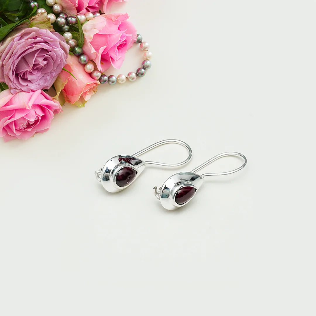 Earring With Natural Garnet Gemstone In 925 Sterling Silver 1 - Mohnaa Jewels