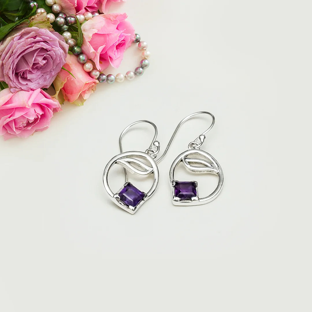 Simple Earrings With Amethyst Gemstone in High Quality 925 Sterling Silver - Mohnaa Jewels