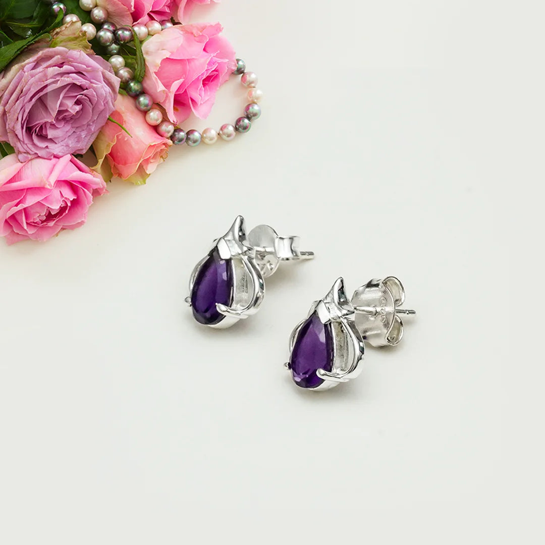 Tops Earring With Amethyst Gemstone in Best Quality 925 Sterling Silver - Mohnaa Jewels