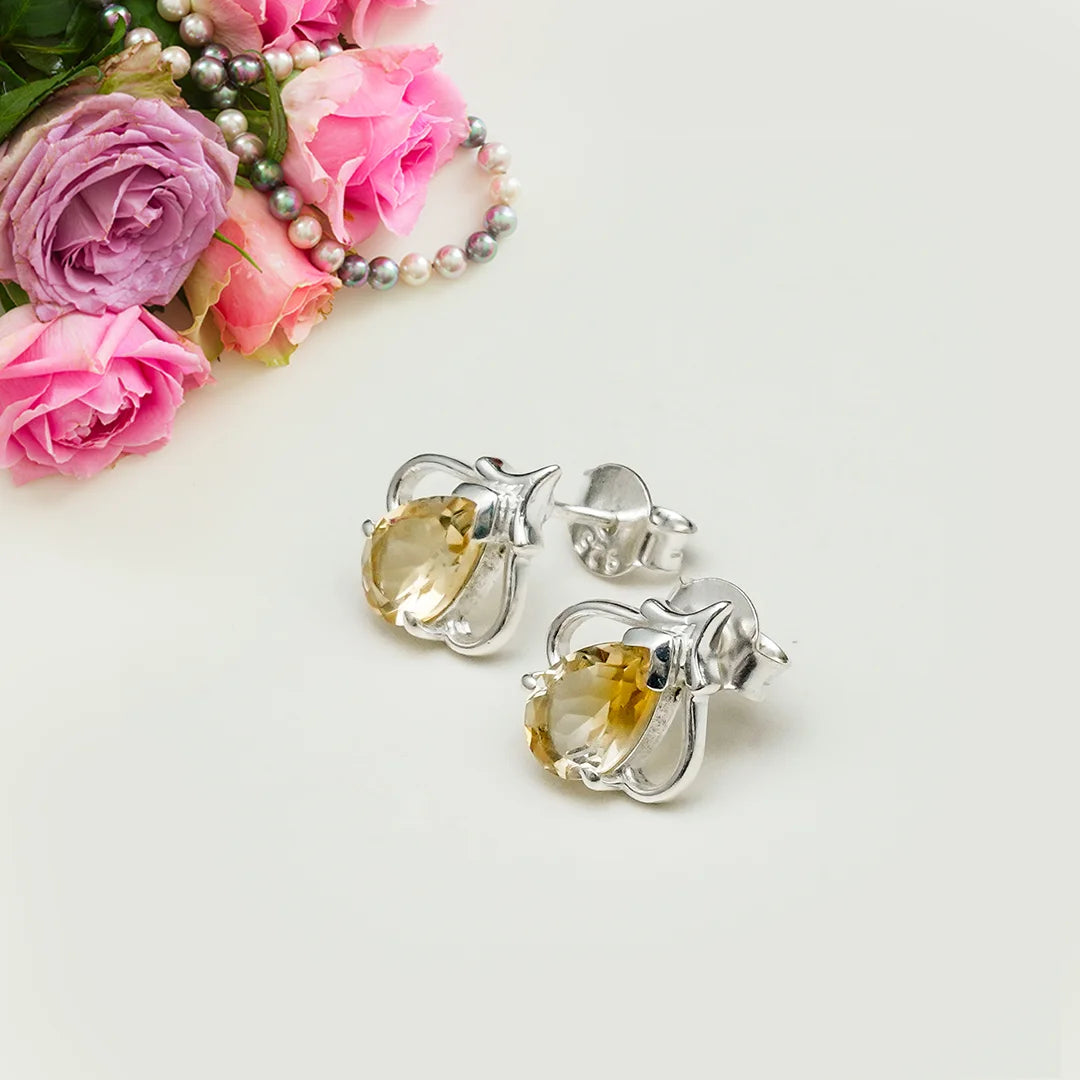 Tops Earring With Citrine Gemstone in Best Quality 925 Sterling Silver - Mohnaa Jewels