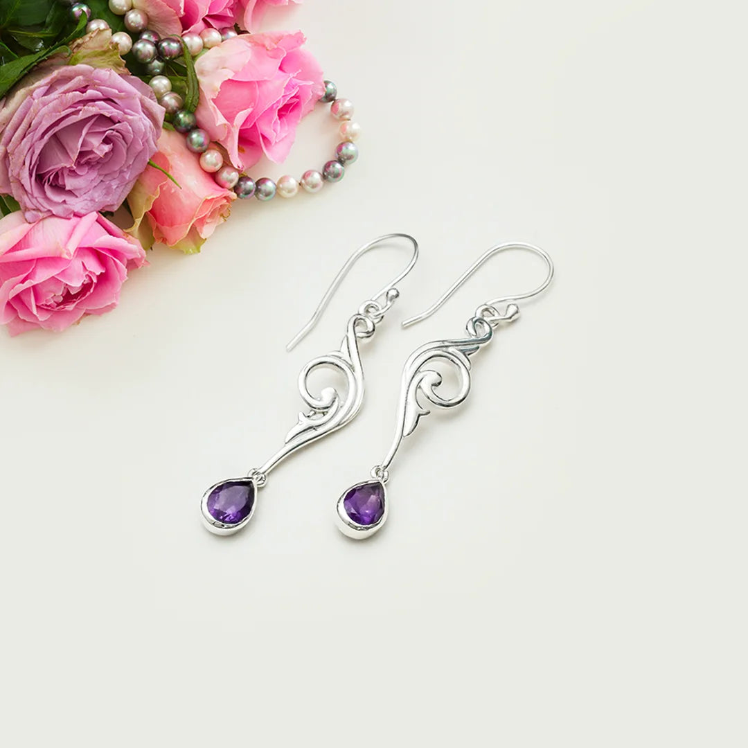 Water Drop Earrings With Amethyst Gemstone in 925 Sterling Silver - Mohnaa Jewels