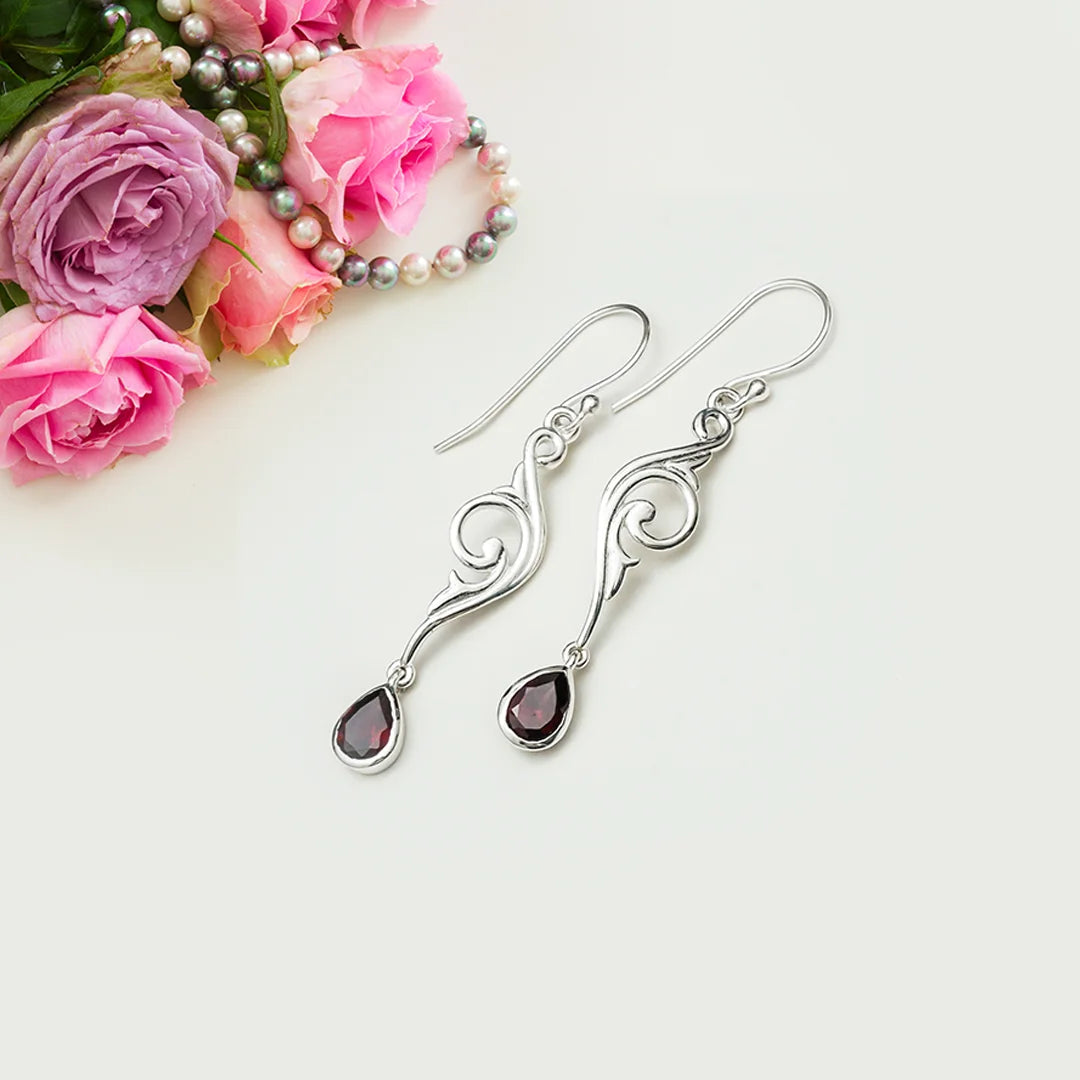 Water Drop Earrings With Garnet Gemstone in 925 Sterling Silver - Mohnaa Jewels