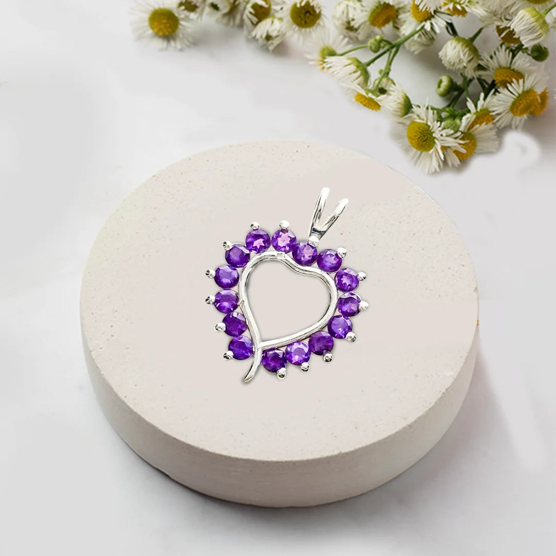 Multiheart Pendant With Amethyst Gemstone in 925 Sterling Silver - Mohnaa Jewels