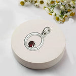 Round Pendant With Garnet Gemstone Solid Sterling Silver - Mohnaa Jewels