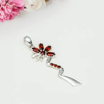 Modern Flower Pendent With Garnet Gemstone In Solid Sterling Silver - Mohnaa Jewels