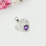 Heart Pendant With Amethyst Gemstone in 925 Solid Sterling Silver - Mohnaa Jewels