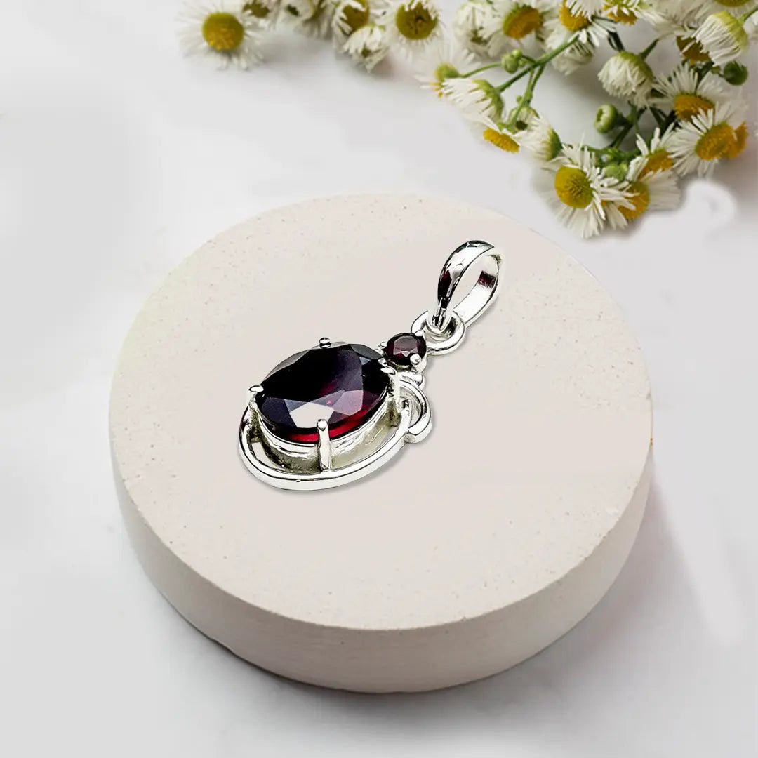 Garnet Stone Pendant In 925 Sterling Silver - Mohnaa Jewels