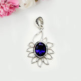 Sunflower Pendant With Amethyst Gemstone In 925 Sterling Silver - Mohnaa Jewels