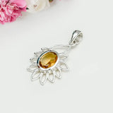 Sunflower Pendant With Citrine Gemstone In 925 Sterling Silver - Mohnaa Jewels